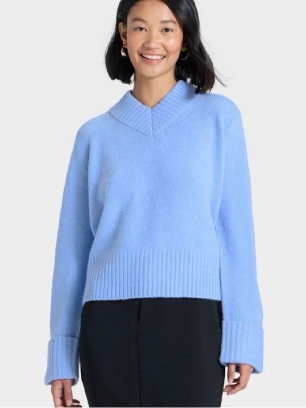 A New Day Cashmere-Like Boxy V-Neck Sweater, Blue color